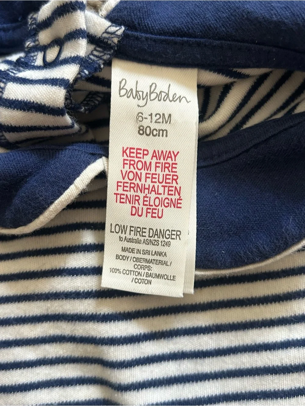 Baby Boden Navy & White Striped Peter Pan Collar One-Piece